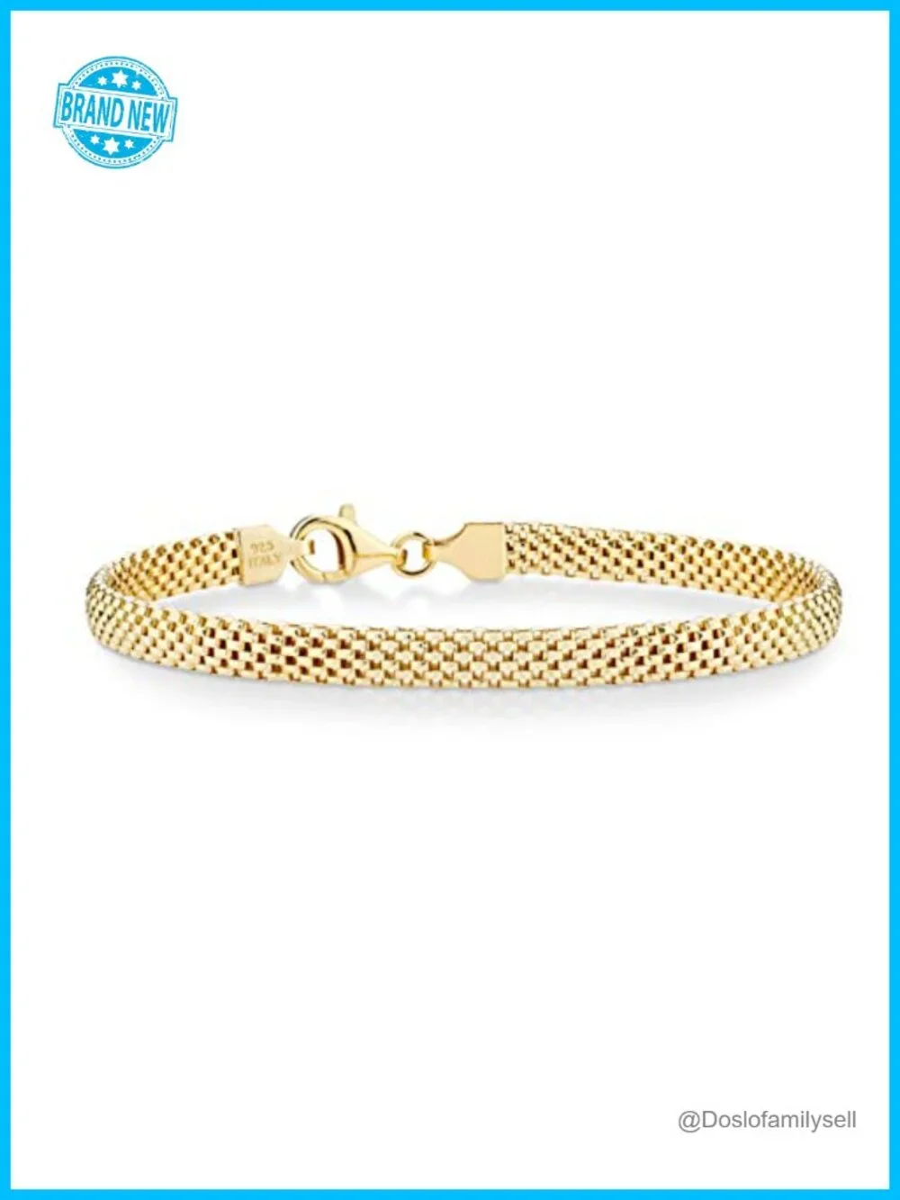 18K Gold Plated 925 Sterling Silver Italian 5mm Mesh Link Chain Bracelet